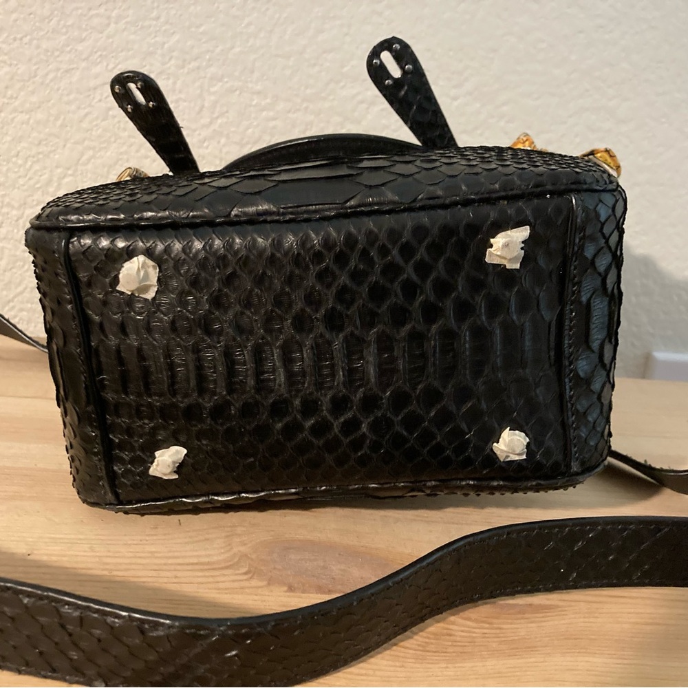 Black Python Textured Handbag With Scarf Accents … - image 6